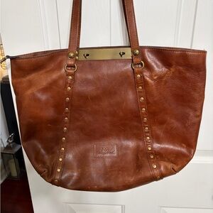 Patricia Nash Leather Tote Bag in Cognac Brown - Branded Embossed Logo